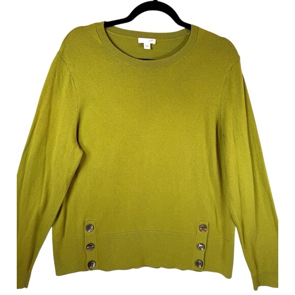 J Jill Sweater Womens L Pea Green Button‎ Split Hem Crew Neck Office Career - Picture 3 of 9
